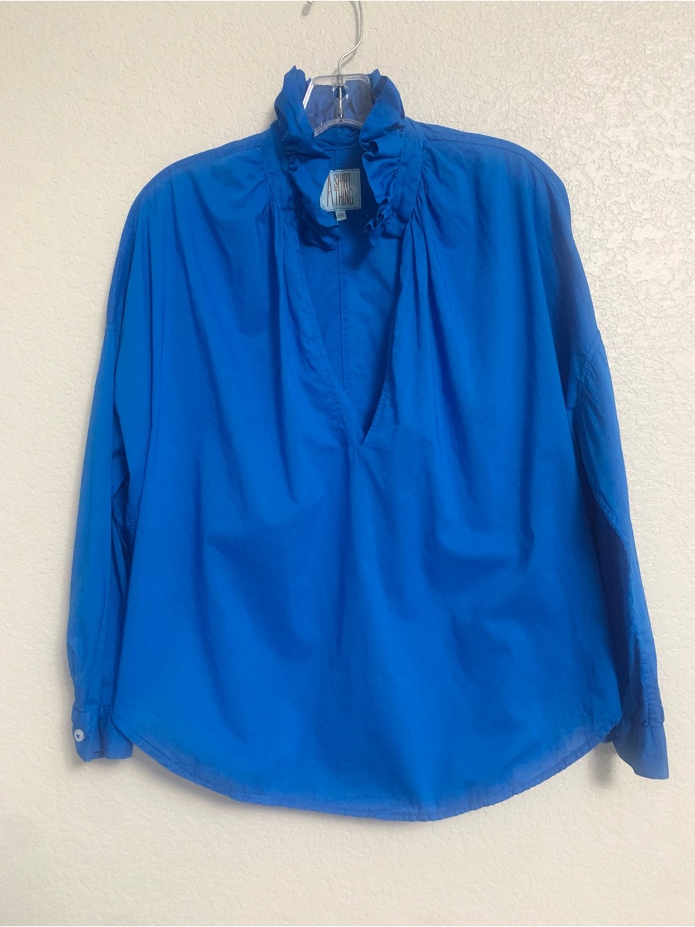 A Shirt Thing Top Womens S Penelope Cabo Ruffle Collar Split Neck Popover Blue
